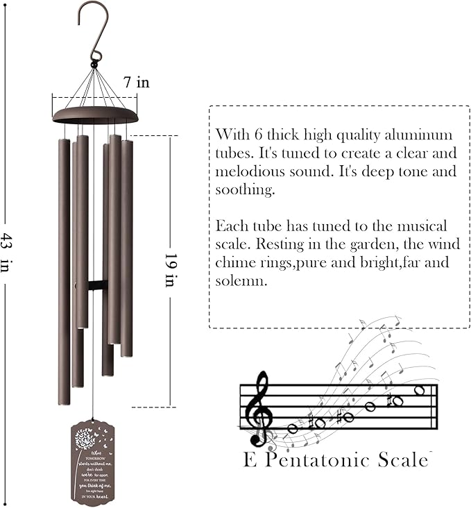 43" Large Wind Chimes for Outside Deep Tone, Memorial Wind Chimes for Loss of Loved one, Bereavement Sympathy Gifts in Memory of a Loved one, Outdoor Decor for Garden,Yard,Lawn & Patio