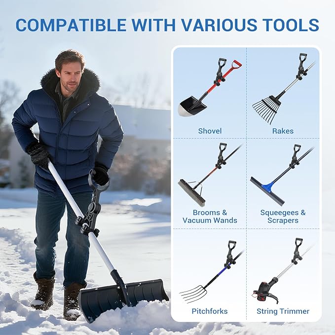 Coinicxcel Universal Extension Shovel Handle, 5-Angle Adjustable Back Saver Attachment, ABS-GF Secondary Handle for Snow Shovel/Weedeater/String Trimmer/Rake & More Gardening Yard Tools Gifts for Men