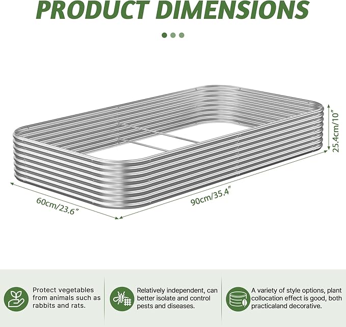 1 Pack 3x2FTx10inch Galvanized Raised Garden Bed Outdoor,Metal Raised Garden Beds Kit for Vegetables,Steel Raised Bed for Gardening,Above Ground Garden Box for Flower