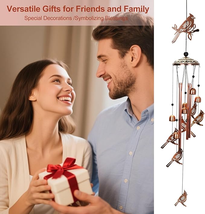 ArtCredit Copper Tone Animal Wind Chimes for Outdoors/Indoors - Cardinal Designs - Garden, Patio, Yard, Home Decor, for Women, Men, Mom, Birthday, Memorial, Housewarming (Cardinal)