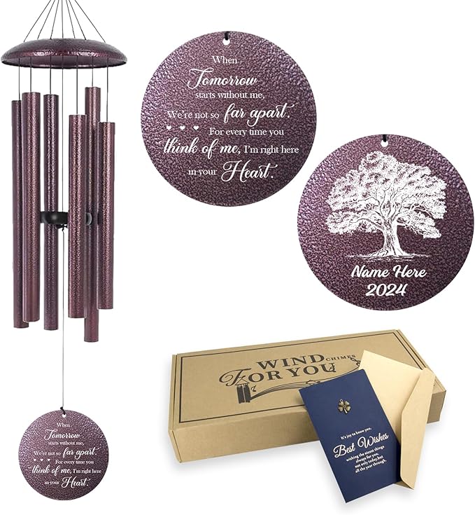 ASTARIN Personalized Memorial Wind Chime for Loss of Loved One 30/36/42 inch, Sympathy Deep Tone Wind Chimes for Mom Dad/Mother Father, Remembrance Gifts for Grief Condolence Funeral, Bereavement 10