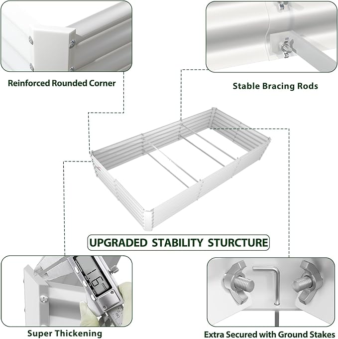 A ANLEOLIFE 8 Pcs 8X4X1.5 ft Rectangular Galvanized Raised Garden Beds Outdoor for Planting Vegetables Flowers Herb, Antique White