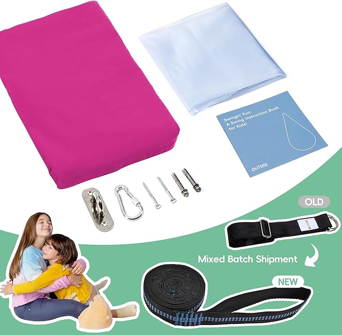 OUTREE Kids Pod Swing Seat, Cotton Child Hammock Swing Chair, Sensory Swing for Indoor and Outdoor Use, Pink and Blue