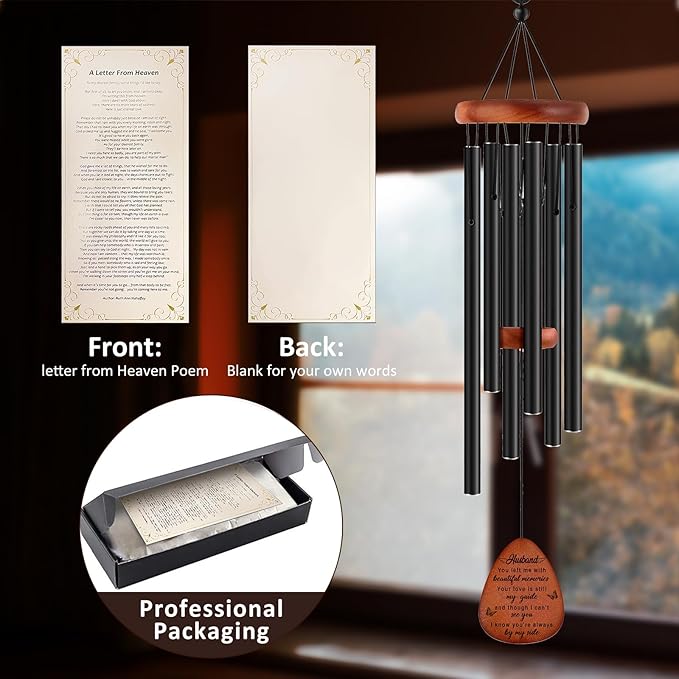 Memorial Gifts for Loss of Husband,Memorial Wind Chimes 25'', Loss of Husband Sympathy Gifts, Home Decor Outdoor Garden, Soothing Melodic Tones with Mute Option