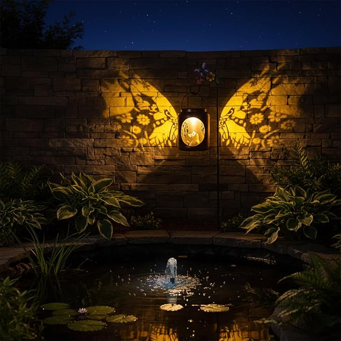 Solar Lanterns Outdoor Waterproof Metal Cat Patterns with Resin Cat Inside Garden Decor Gifts for Women Mom Grandma Hanging Solar Lights Decoration Outside for Yard, Patio, Backyard, Porch