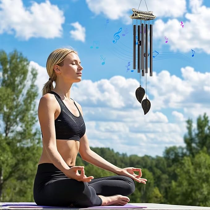 Carefree Fish Wind Chime Use Musical Wind Bell Tubes 31Inch Asian Style Family Love Garden Decor Japanese Cherry Blossom （Patent No.: US D1,104,819 S）