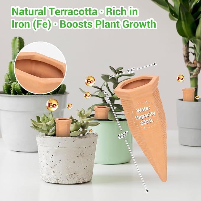 Terracotta Watering Spikes Set -Self Watering Planter Insert with 4 Pcs Automatic Plant Watering System for Indoor Potted Plants, Outdoor Garden, Vacation Plant Care Accessories