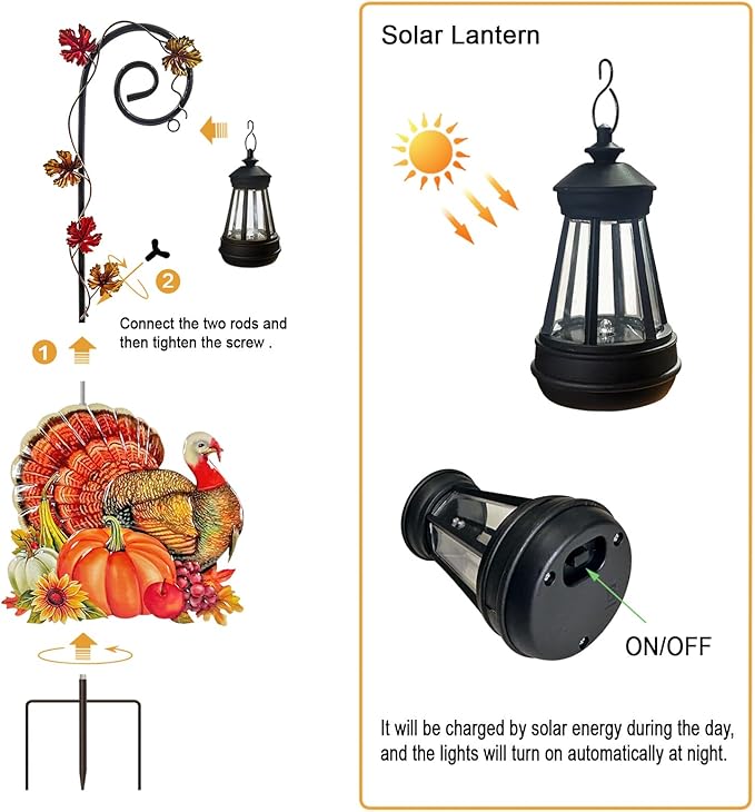 Thanksgiving Turkey Decorations Outdoor,Solar Turkey Garden Stakes,Autumn Fall Decor Yard Stake for Outdoor Garden Lawn Patio