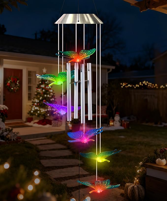Nacome Wind Chimes for Outside: Tubes Memorial Wind Bell Valentines Day Gifts for Her Wife Women Mom Grandma Birthday - Yard Garden Indoor Outdoor Decor (Butterfly)