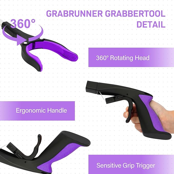2 Pack 32 inch GrabRunner Heavy Duty(up to 10 lbs) Reacher Grabber Tool with Strong Magnetic (New Purple)