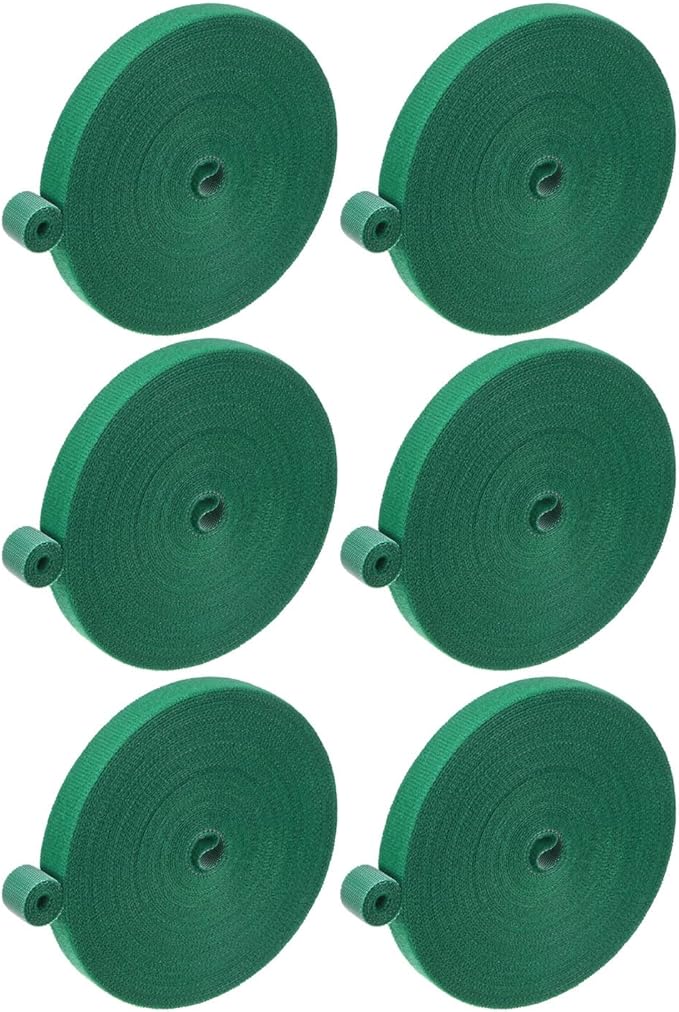 6-Roll Garden Plant Tape, 33 ft x 0.5 in Garden Hook and Loop Plant Ties Multi-Purpose Use Adjustable and Reusable Twist Wire Tape for Plants/Flowers/Vines [Green]
