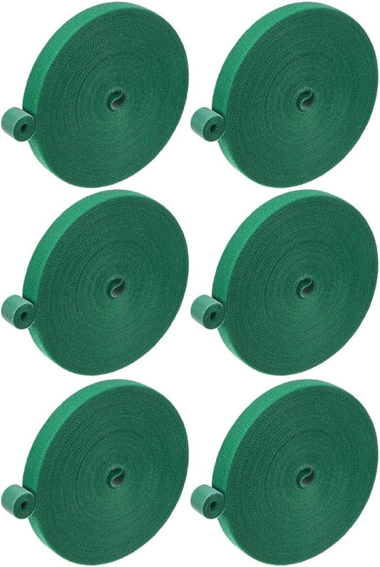 6-Roll Garden Plant Tape, 33 ft x 0.5 in Garden Hook and Loop Plant Ties Multi-Purpose Use Adjustable and Reusable Twist Wire Tape for Plants/Flowers/Vines [Green]