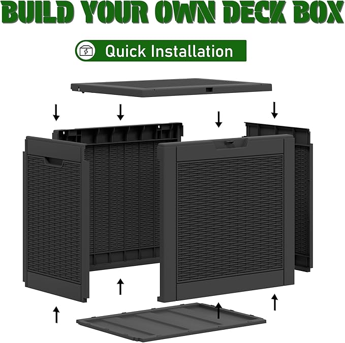 NBYSGO Outdoor Storage Box, Resin Deck Boxes Indoor and outdoor, Waterproof Storage Box Lockable Lid (Black,32 Gallon)