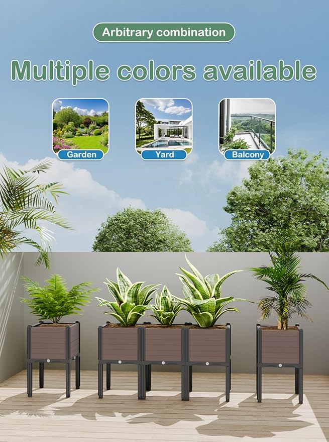 Raised Garden Bed with Legs, Outdoor Planter Boxes & Rectangular Planter, Elevated Above Ground Garden Bed Plastic Flower Pot for Patio Yard, 23.62" × 11.81" × 22.44"
