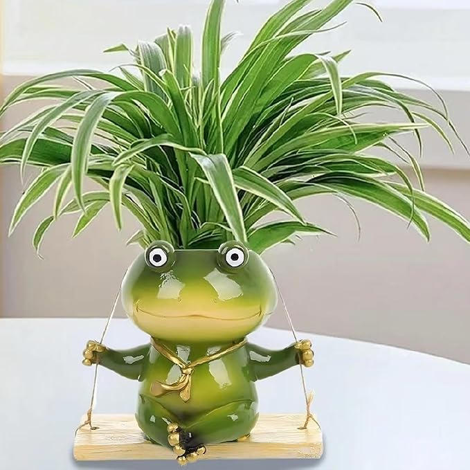 Hanging Planter for Indoor/Outdoor Plant - Swinging Frog Planter Pot for Succulents, Small Plants (Animal Home Decor) (Green)