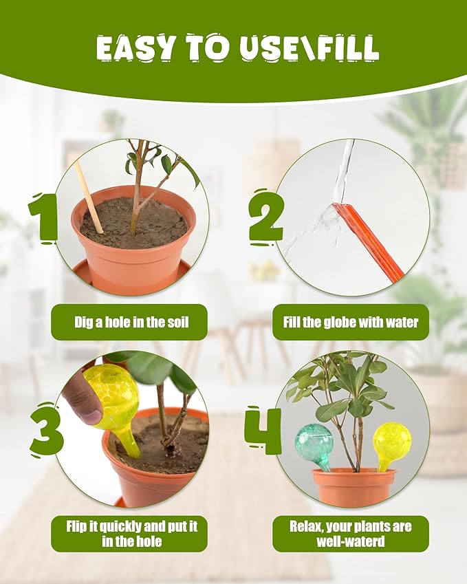 Iridescent Self Watering Globes, Glass Rainbow Plant Watering Globes, Self Watering Planter Insert, Automatic Plant Waterer Indoor (Small-6 Pcs Multi-Color)