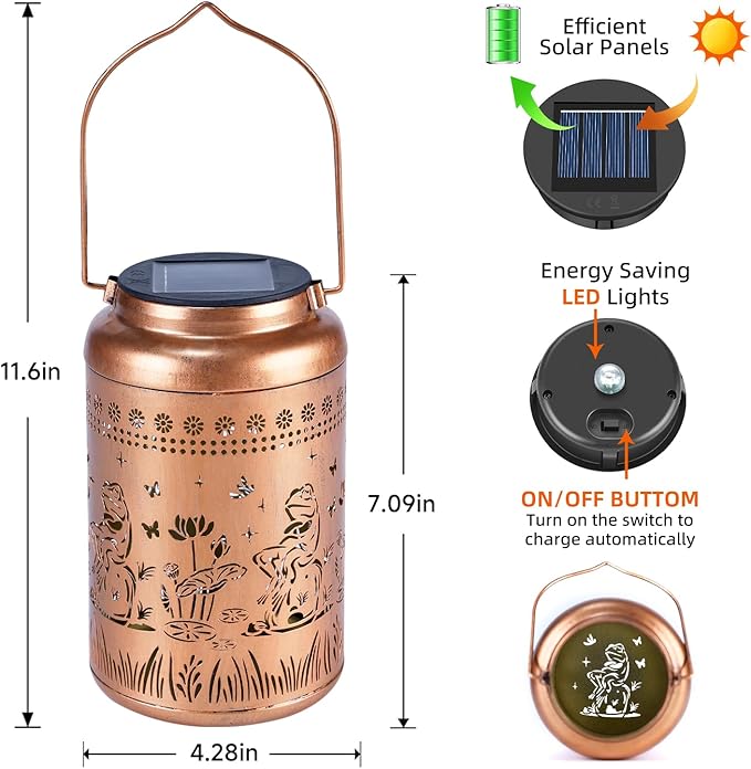 Solar Lanterns Outdoor Waterproof Frog Lazy Pattern Solar Lights Metal Lantern Christmas Garden Frog Decor Art Housewarming Gift for Patio,Yard,Lawn Ornament,Gifts for Women Mom