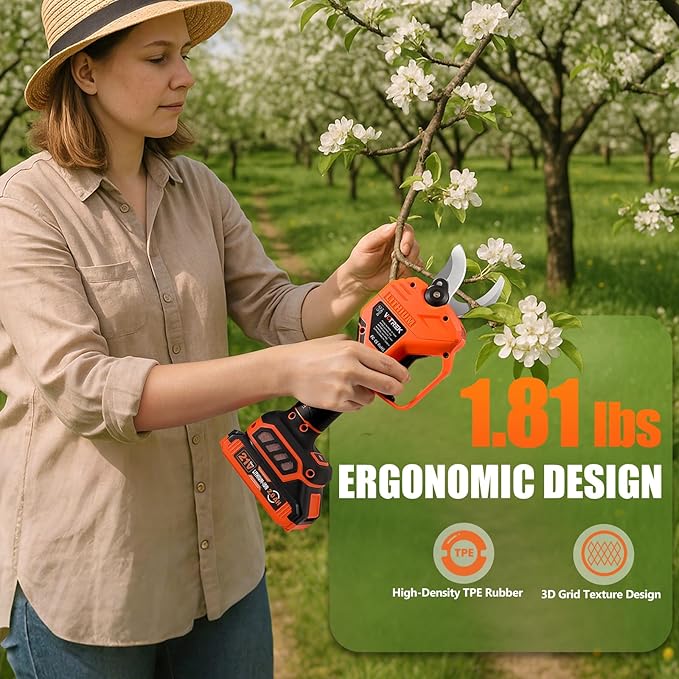 VOTREK Electric Pruning Shears Cordless with 2 Batteries, [1.6'' Cutting Diameter] Professional Power Pruner, Garden Scissors for Tree Trimming Branch Cutter [SK5 Blades] [Brushless] [LCD Display]