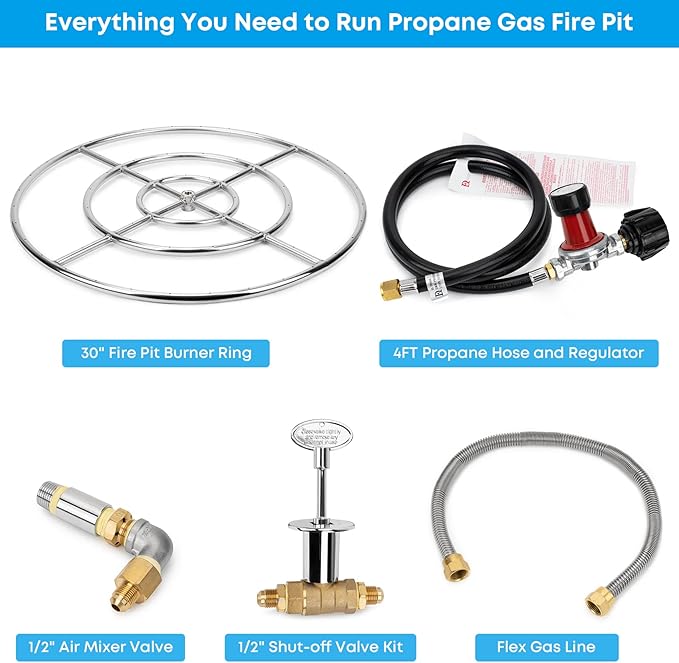 Stanbroil LP Propane Gas Fire Pit Stainless Steel Burner Ring Installation Kit, 30-inch