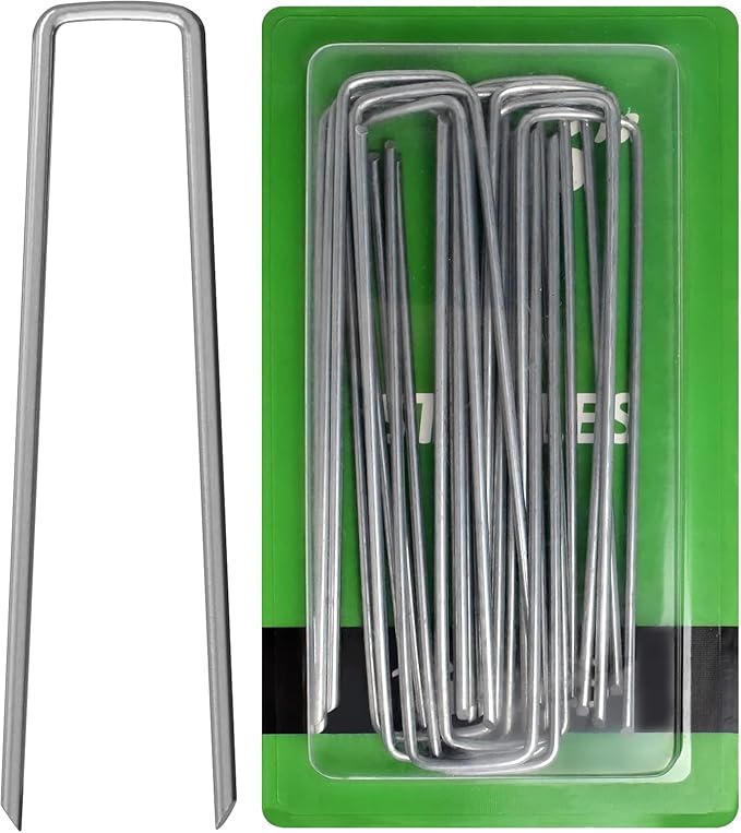 AAGUT 16 Pack Landscape Staples 6 Inch Garden Pins 11 Ga Galvanized Sod Landscaping Pins Heavy Duty Yard Lawn Tent Stakes for Weed Barrier Fabric, Inflatables, Artificial Turf, Irrigation Tubing Hose