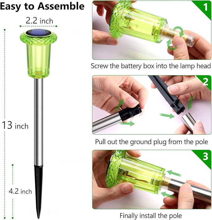 DenicMic St Patricks Day Decorations Solar Lights Outdoor 10 Pack Waterproof Green LED Stainless Steel Stake Outside Lights for Yard Pathway Garden Driveway Walkway Landscape Path Lighting