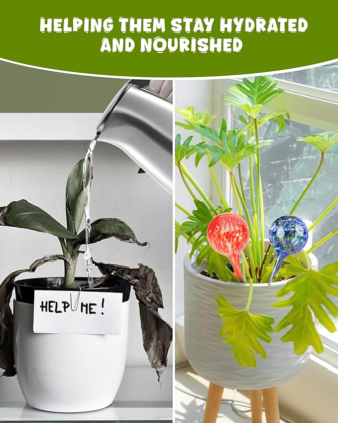 Iridescent Self Watering Globes, Glass Rainbow Plant Watering Globes, Self Watering Planter Insert, Automatic Plant Waterer Indoor (Small-4 Pcs Multi-Color)