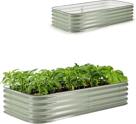Epic Gardening 6-in-1 Modular Galvanized Raised Garden Bed Kit, 15" Food-Safe Medium Metal Planter Box, Oval Raised Garden Beds Outdoor for Vegetables, Flowers, Herbs, and Fruits - Mist Green
