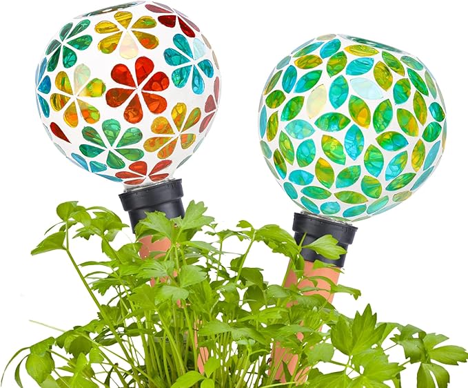 Plant Watering Globes Mosaic Self Watering Spikes 2 Pack Large Self Watering Planter Insert Automatic Watering Device Outdoor Indoor Decoration