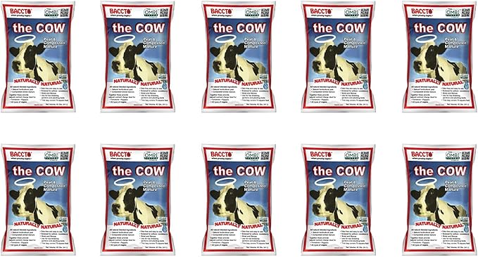 Michigan Peat Baccto 1640 Wholly Cow Horticultural Compost and Manure for Soil Amendment, Lawn Care, Garden Beds, and More, 40 Quart Bag (10 Pack)