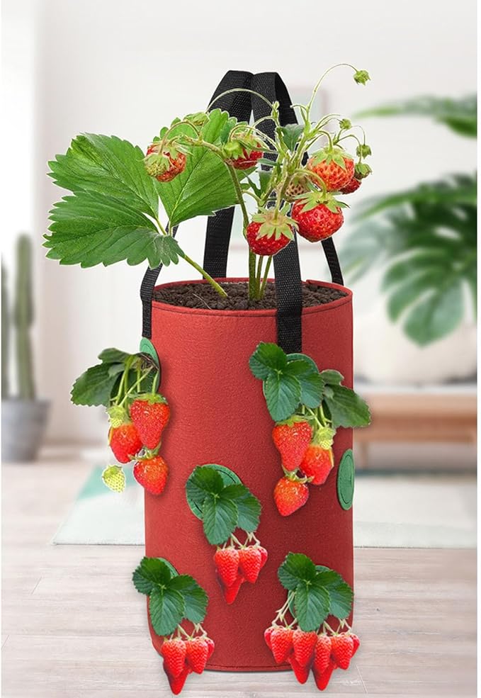 2 Pcs Hanging Planter Bags 9.84*11.81 Inch Non Woven Grow Bags 3 Gallons with 12 Holes Vertical Mounted Planting Bag Indoor Outdoor for Flower Strawberry Vegetable Tomato Potato (Green-Black)