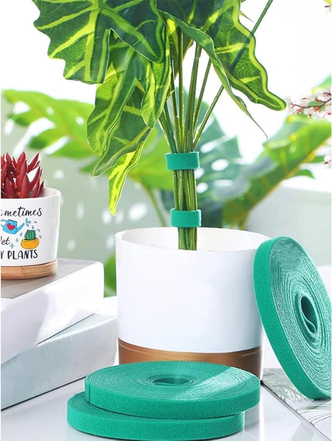 98.4 Ft Plant Ties Garden Tape, Reusable Adjustable Plant Clips for Climbing Plants, Green Nylon Self Adhesive Plant Twist Tie Strap to Support Gardening Plants