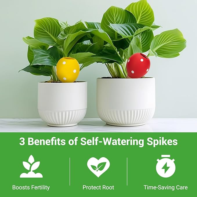 Terracotta Watering Spikes Set -Self Watering Planter Insert with 4 Pcs Automatic Plant Watering System for Indoor Potted Plants, Outdoor Garden, Vacation Plant Care Accessories