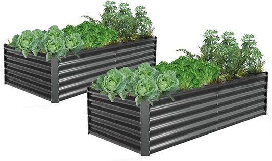 A ANLEOLIFE 2 Pcs 6X3X1.5 ft Rectangular Galvanized Raised Garden Beds Outdoor for Planting Vegetables Flowers Herb, Quartz Grey