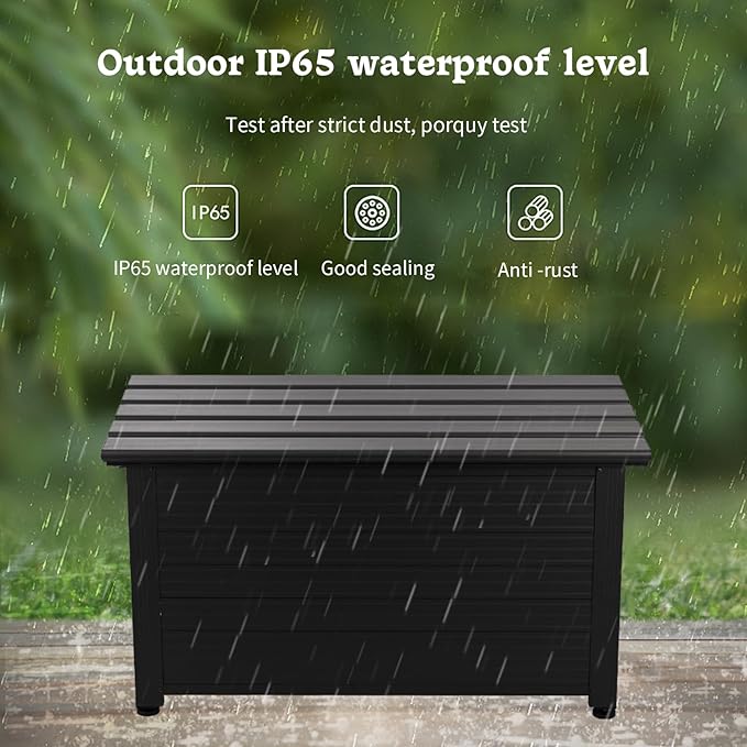 TECSPACE 55 Gallon Aluminum Deck Box, IP65 Waterproof Level Patio Storage Box, 221 Lbs Bearing Capacity, for Pool & Sports Equipment & Garden Tools Storage (Black)