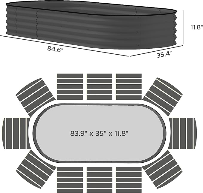 Outsunny 2PCS Galvanized Raised Garden Bed, 7' x 3' x 1' Raised Beds for Gardening with Plant Support Stakes, Rubber Strap Edging and Gloves, Metal Planter Box for Vegetables, Flowers, Dark Gray