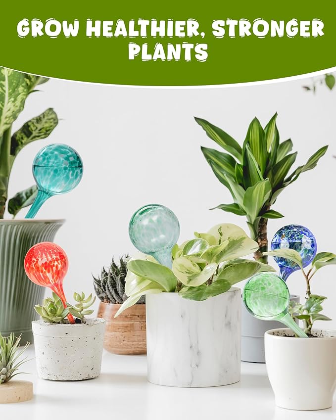 Iridescent Self Watering Globes, Glass Rainbow Plant Watering Globes, Self Watering Planter Insert, Automatic Plant Waterer Indoor (Large-4 Pcs Multi-Color)
