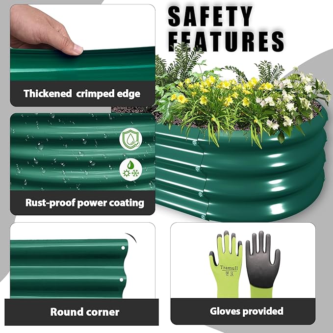 6 Pack 12x2x1FT Galvanized Raised Garden Bed Kit Oval Metal Ground Planter Box Outdoor Bottomless Planter Raised Beds for Vegetables Flowers Herbs Fruits, Green