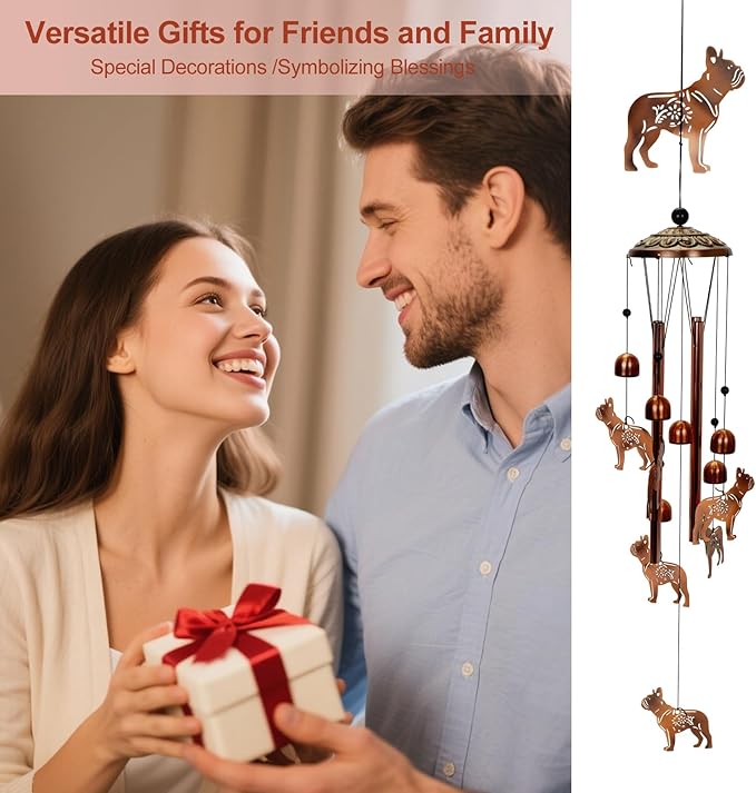 ArtCredit Copper Tone Animal Wind Chimes for Outdoors/Indoors - Dog Designs - Garden, Patio, Yard, Home Decor, for Women, Men, Mom, Birthday, Memorial, Housewarming (Dog)