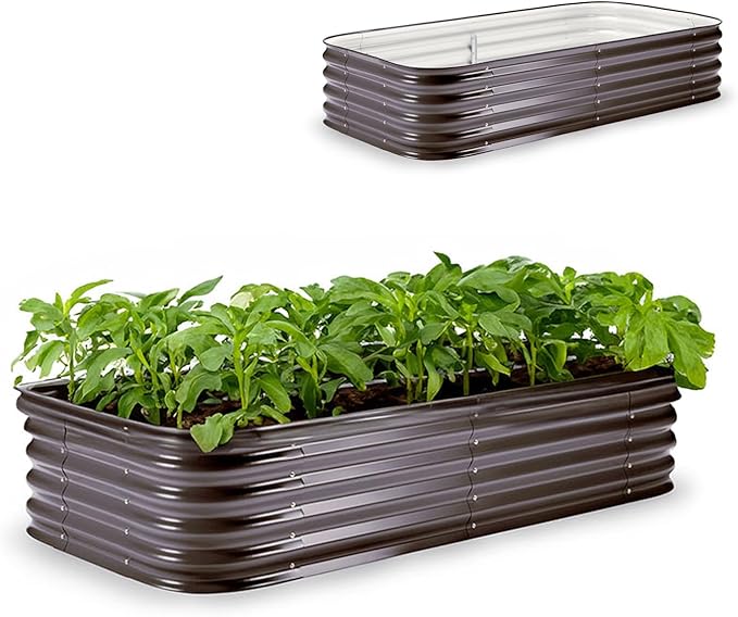 Epic Gardening 6-in-1 Modular Galvanized Raised Garden Bed Kit, 15" Food-Safe Medium Metal Planter Box, Oval Raised Garden Beds Outdoor for Vegetables, Flowers, Herbs, and Fruits - Slate Grey