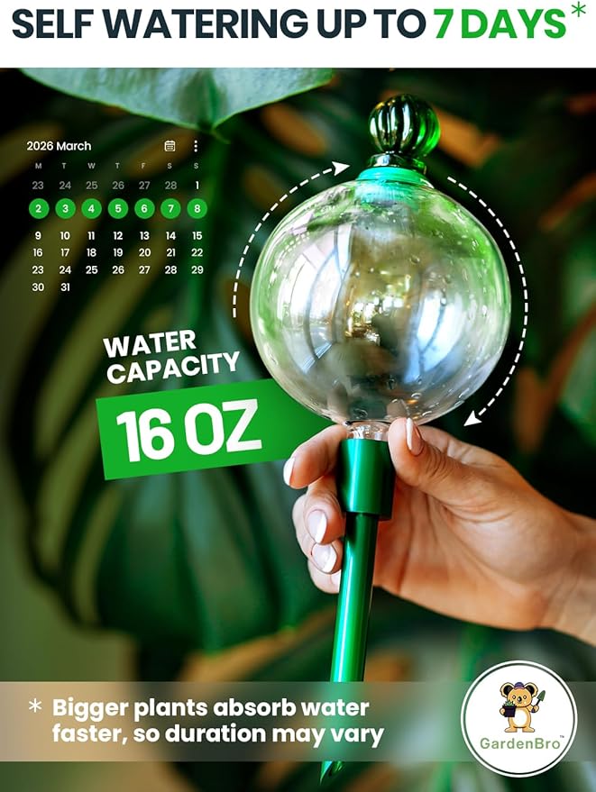 3pcs 16 Oz Plant Watering Globes for Indoor Plants with Metal Self Watering Planter Insert - Premium XL Glass Hand-Blown Globes - Automatic Plant Waterer Indoor, Gift Idea for Gardeners [3 Globes]