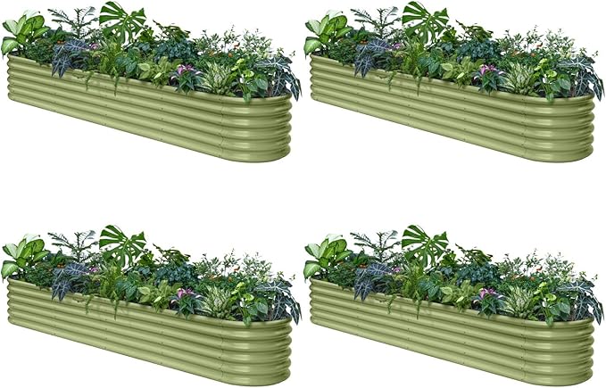 Annoell 4-Pack Galvanized Raised Garden Bed 10x2x1.5 | 8x4x1.5 ft, 18" Tall Metal Planter Boxes Outdoor for Herb Vegetable, Modular Raised Flower Bed for Gardening with Zn-Al-Mg Coated - Moss Green
