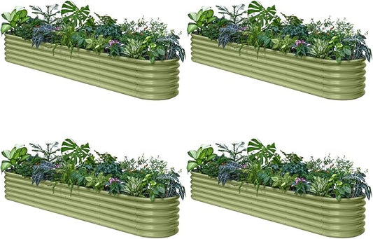 Annoell 4-Pack Galvanized Raised Garden Bed 10x2x1.5 | 8x4x1.5 ft, 18" Tall Metal Planter Boxes Outdoor for Herb Vegetable, Modular Raised Flower Bed for Gardening with Zn-Al-Mg Coated - Moss Green