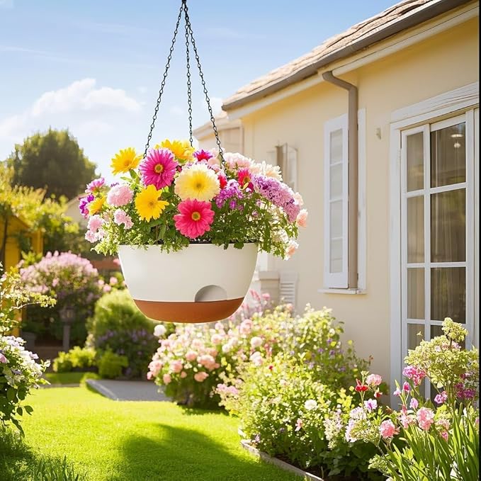 Hanging Planter, 12 Inch Self-Watering Hanging Planters for Indoor Outdoor Plants, Hanging Basket for Plants Flowers Outdoor (White)