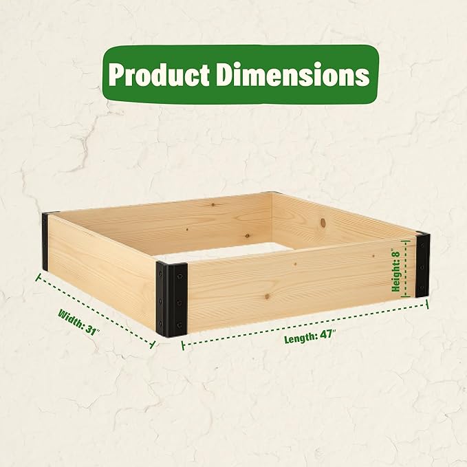 Epic Gardening Raised Garden Bed 47 x 31 x 8 Inch Nordic Softwood Planter Box with Powder Coated Hinges Elevated Garden Bed for Vegetables Herbs Flowers Easy Assembly Outdoor Gardening Kit