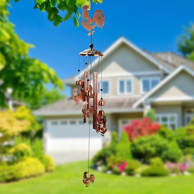 ArtCredit Copper Tone Animal Wind Chimes for Outdoors/Indoors - Rooster Designs - Garden, Patio, Yard, Home Decor, for Women, Men, Mom, Birthday, Memorial, Housewarming (Rooster)