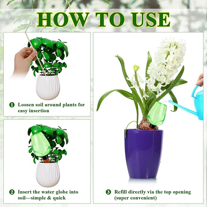 6Pcs 16.9 oz Large Plant Self Watering Globes Top Fill Plastic Water Bulbs Slow Release Terracotta Self Watering Planter Insert Watering Devices System Water Spikes Stakes for Indoor Outdoor Plant