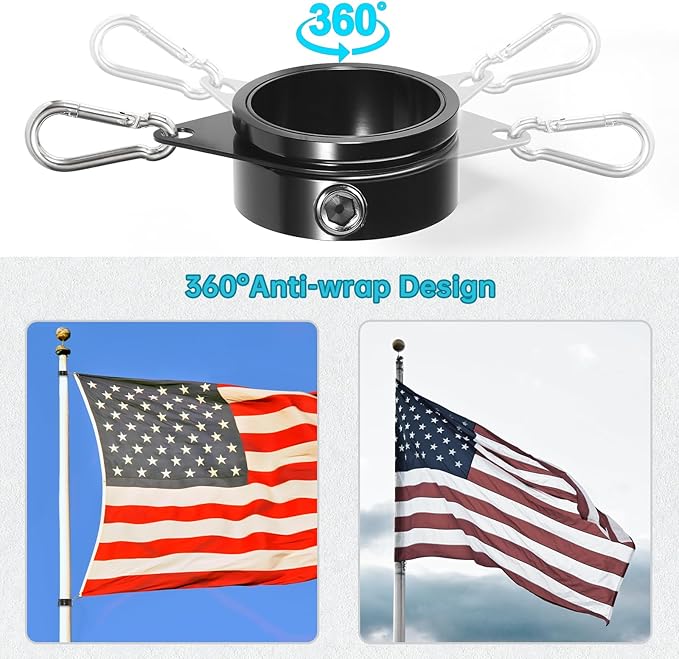 Anovo Flag Pole Rings, Flagpole Rings Aluminum Alloy 360° Rotating Anti Wrap Flag Mounting Spinning Ring Clips for 1.75-2.02 Inch Diameter Flagpole (2 Inch -Pack of 2, Black)