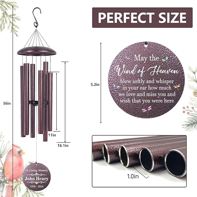 ASTARIN Large Memorial Wind Chimes for Loss of Lover, Personalized Sympathy Gift Dragonfly Wind Chime, Condolence Gifts for Funeral Loss of Mom Dad