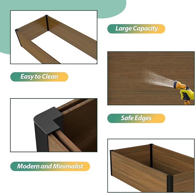 Modern Raised Garden Planter Bed - Durable, Weather-Resistant & Stylish Outdoor Flower Box for Gifts, Gardens, Patios, and Birthdays - Outdoor Decor, and Raised Beds - 47.6" x 23.7" x 12.2" (Brown)