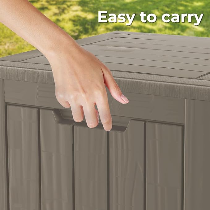 30GAL Brown Outdoor Deck Box with Lock Hole - Waterproof, Patio Storage Bin for Pool Accessories Cushion Furniture, Ldeal for Patio and Garden Storage, Easy to Assemble